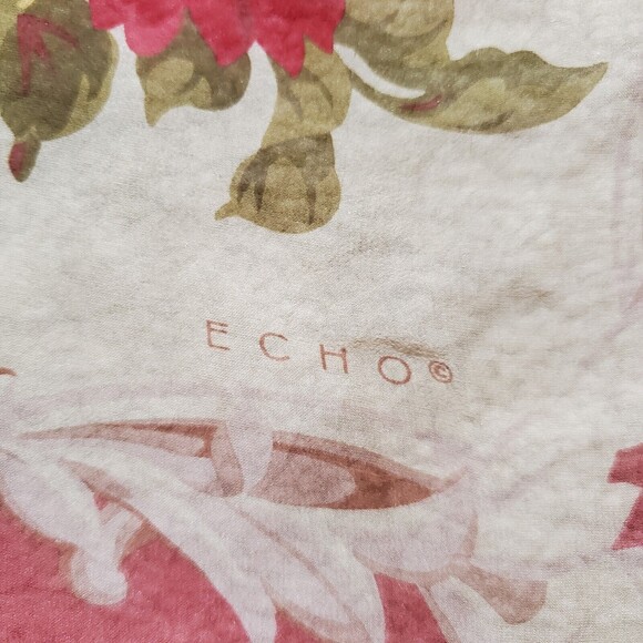 Vintage ECHO Square Scarf Sheer Red Orange Yellow Garden Roses Floral 34"x34" - Picture 3 of 5